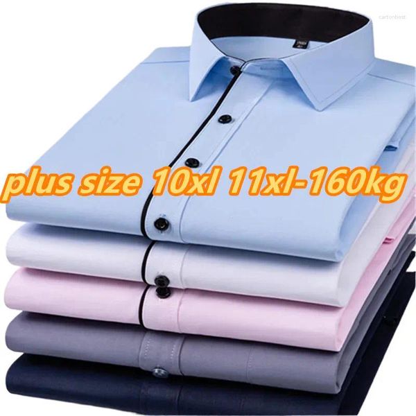 Camicie eleganti da uomo Camicia autunnale Manica lunga Solido stile coreano Casual Rosa Blu Bianco Patchwork Matrimonio formale Groomsman 11XL 10XL