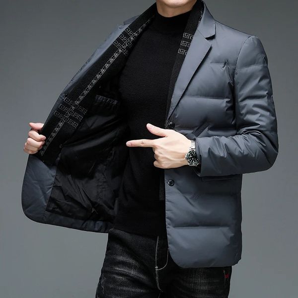 Зимний пуховый мужской деловой костюм, легкий деловой тонкий джентльменский корейский повседневный модный шарф с воротником, съемный зимний пиджак 240116