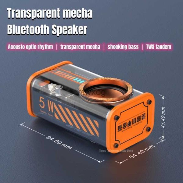 Alto-falantes portáteis sem fio transparente Mecha Pequeno canhão de aço Desktop Caixa de alto-falante Bluetooth 3D Surround Sound Série TWS Mini subwoofer portátil YQ240116