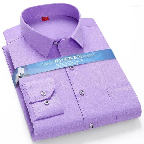 Vestido masculino camisas outono camisa de manga longa listra sólida casual rosa azul roxo negócio formal anti-rugas casamento padrinho