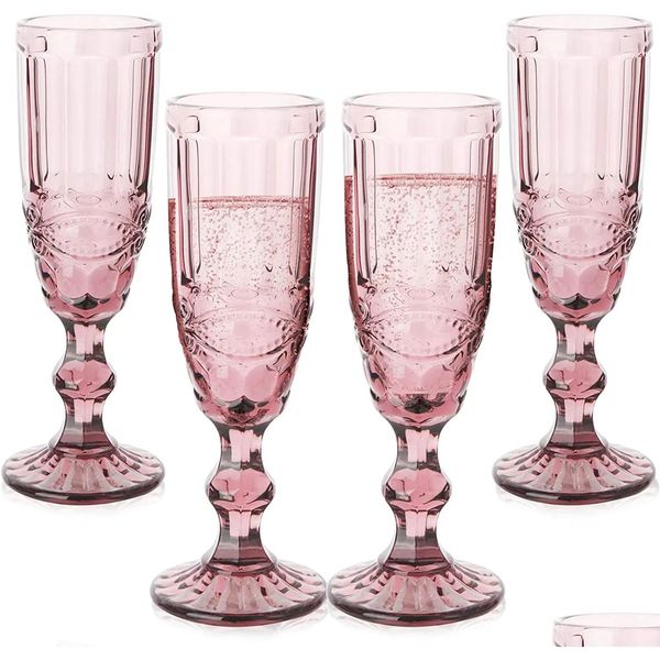 Hine pressato vintage colorato calice vino bianco flute champagne bicchiere d'acqua verde blu rosa calici tazza 0619 consegna goccia Dha0C