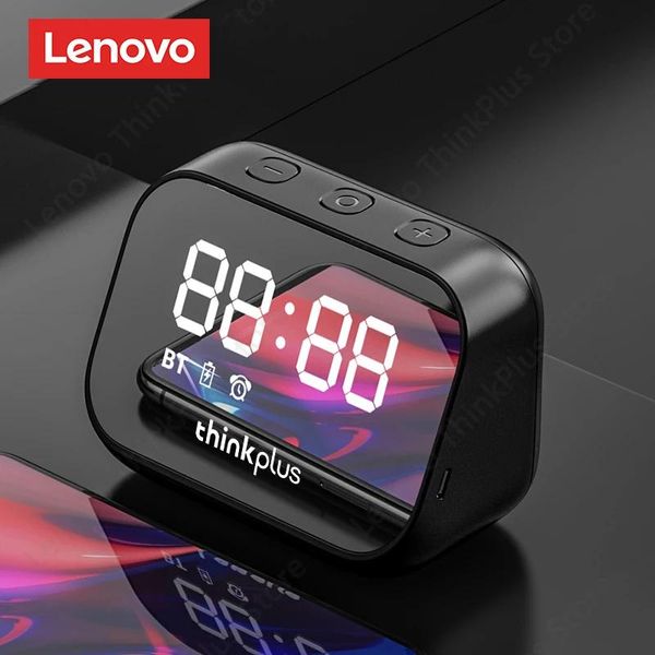 Alto-falantes Lenovo TS13 Wireless BT Speaker Portátil Subwoofer Stereo Player LED Digital Smart Alarm Clock Mirror Design Speaker 9D Surround