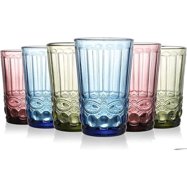 48 Pezzi/cartone Bicchieri d'acqua colorati Vintage Bere in rilievo Romantico Glasre Succhi Bevande Bar Consegna a goccia Dho2R