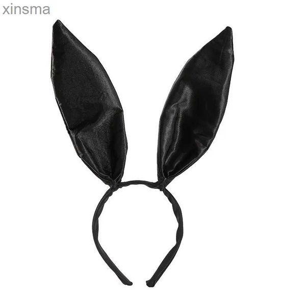 Fasce per capelli New Black Grandi orecchie da coniglio Fascia per capelli Pasqua Halloween Party Costume Accessori Discoteca di Pasqua Dolce sexy Orecchio di coniglio Capelli YQ240116