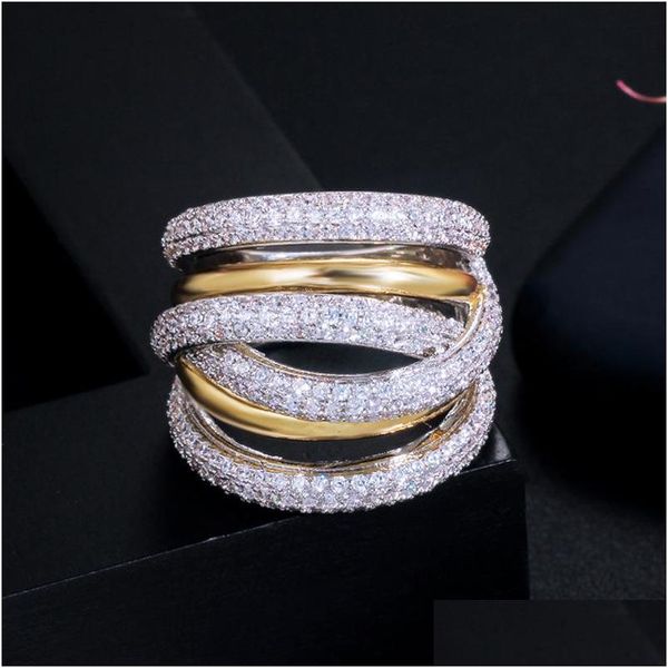 Anéis de casamento Vecalon Handmade Grande Anel de Dedo Branco Ouro Cheio Fl 250 Pcs Diamante Cz Noivado Anéis de Banda de Casamento para Mulheres Homens Judeu Dh4Gm