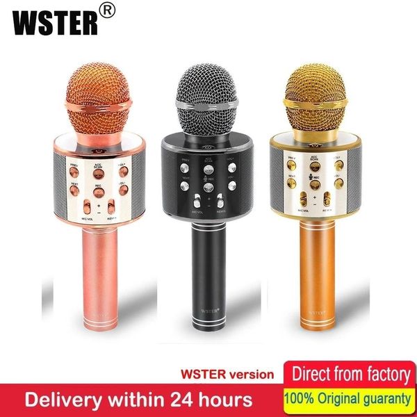 Mikrofone 100% Original WSTER Version Bluetooth Wireless Mikrofon Lautsprecher WS858 Handheld Karaoke Singen Recorder KTV Mic Für Andriod IOS