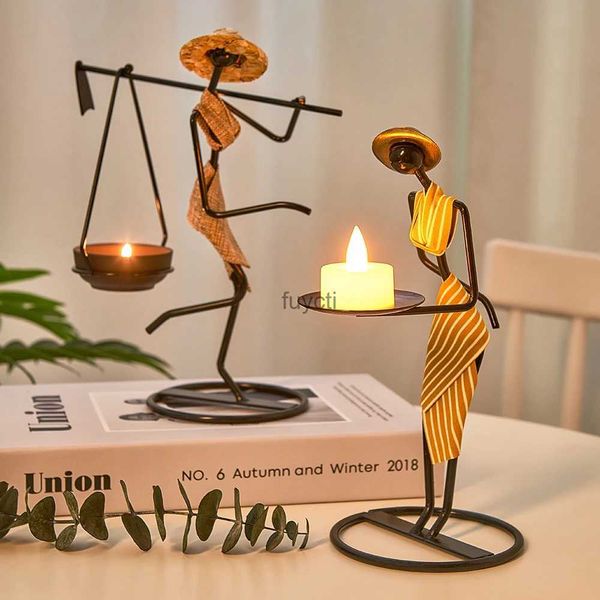 Titulares de velas Africano menina castiçal de metal castiçal casa festa de casamento decoração de páscoa vela acessório desktop ferro castiçais yq240116