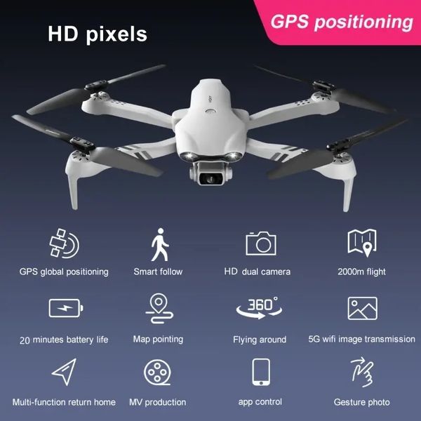 Telecomando F10 Drone di posizionamento ad alta precisione con doppia fotocamera GPS anti-vibrazione ad alta definizione, luce notturna a LED, ritorno automatico a casa quando la batteria è scarica