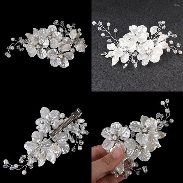 Fermagli per capelli Clip per fiori con perle di cristallo da sposa Stile floreale Barrette Gioielli da sposa Accessori da sposa per damigelle d'onore