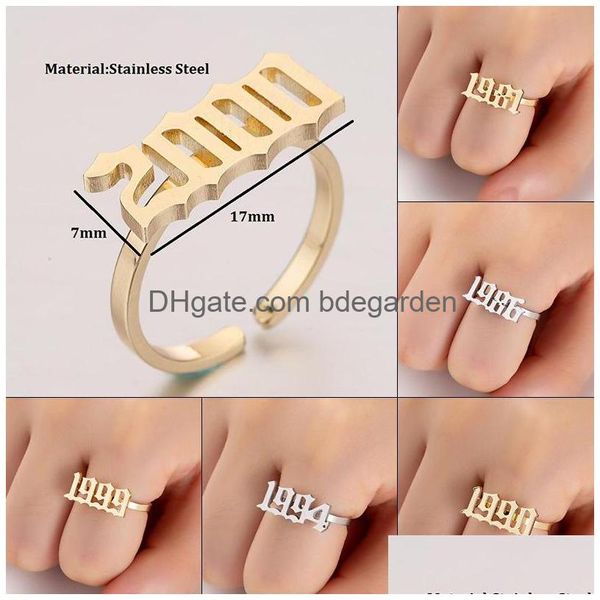 Bandringe Mode Edelstahl Ring Für Frauen Koreanisch 1985-1997 Benutzerdefinierte Geburtsjahre Nummer Ringe Silber Gold Rose Als Geschenk Bestfriend Dhxh2