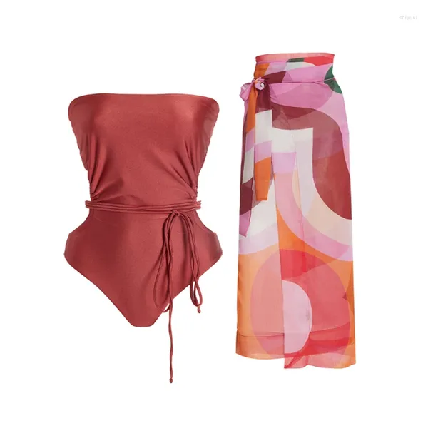 Costume da bagno donna sexy rosso intero push up costume da bagno donna con gonna tuta chiusa costume da bagno femminile per piscina grembiule da spiaggia