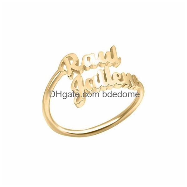 Cluster Anéis Dois Nome Rvs Anéis para Mulheres Ouro Personalizado Casais Nomes no Anel Nova Mãe Filha Jóias Poison649 T2 Drop Delive Dhgdw