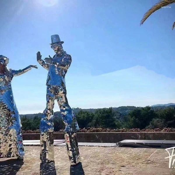 Sahne Giyim Stilts Walker Mirror Robot Kostüm Erkekler ve Kadınlar Performans Mirorman Gösteri Dans Partisi Karnavalı Cadılar Bayramı Christimas