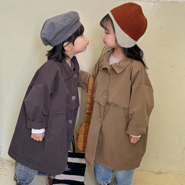 Casaco infantil meninos comprimento médio primavera outono 2024 coreano crianças blusão moda sólida solta criança jaqueta de bebê