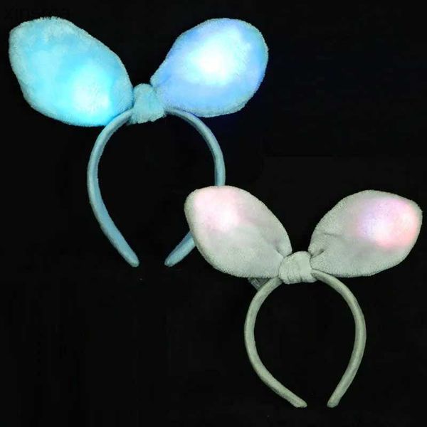 Headbands Partido Mulheres Crianças Light Up Bunny Rabbit Ear Hair Band Led Flash Stage Performance Plush Headdress Presente Halloween YQ240116