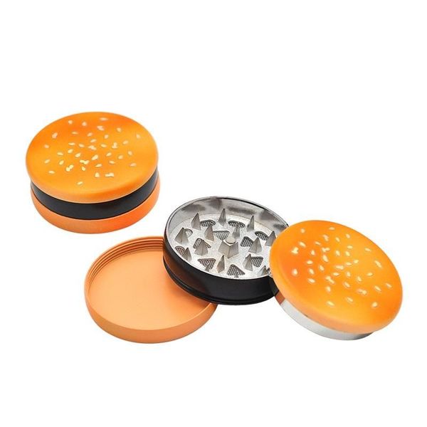 Herb Grinder Fumar Acessórios 3 Camadas Hamburg Zinc Metal Herbal Tobacco Grinders Mill Muller Crusher Smoke Cigarette Parts com pacote de exibição