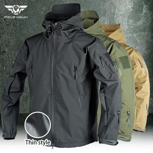 Giacca militare sottile da uomo impermeabile antivento forze speciali cappotti tattici con cappuccio Camo primavera autunno pelle di squalo bomber giacche 240115