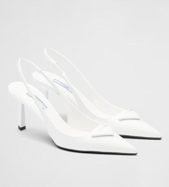 2024 Novas Mulheres Sandálias De Salto Sapatos De Couro Envernizado Triângulo Slingback Dedo Apontado Elegante Vestido De Noiva De Casamento De Salto Alto Sapato Senhora Bombas Preto Nu Branco Rosa Caixa