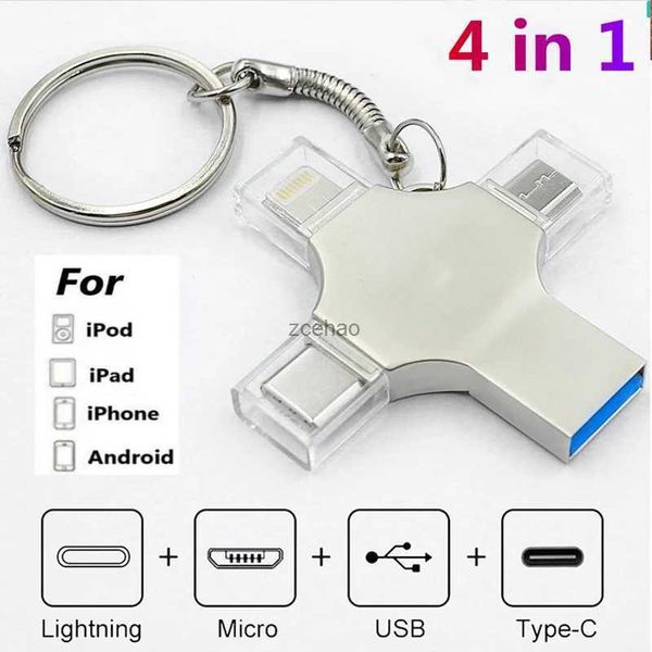 USB Flash Sürücüler 4'ü 1 Type-C Type OTG USB Flash Drive 2tb 3.0 Pendrive 1TB USB Stick 256GB iPhone android PC 512 GB