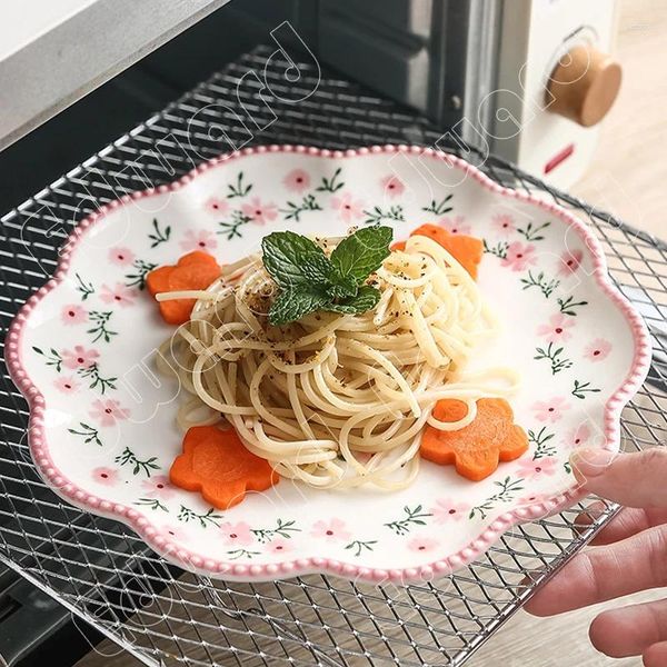 Pratos Design Criativo Prato de Jantar Estilo Nórdico Cerâmica Flores Padrão Pratos Bife Talheres Uso Doméstico Restaurante