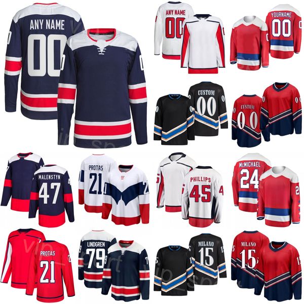 Personalizado Hóquei 79 Charlie Lindgren Jerseys 21 Aliaksei Protas 15 Sonny Milano 45 Matthew Phillips 47 Beck Malenstyn 24 Connor McMichael 3 Nick Jensen Juventude Mulheres Homens