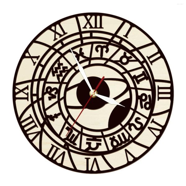 Orologi da parete 12 Orologio delle costellazioni Praga Astronomico in legno per soggiorno Accessori per la casa rustica Quarzo