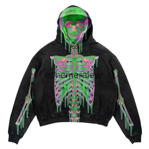 Erkek Hoodies Sweatshirts 2023 Yeni Avrupa ve Amerikalı Erkekler Günlük Kazak Sokak Moda Markası YK2 Kafatası 3D Dijital Baskı Çift Kaput HoodeDephemeralew