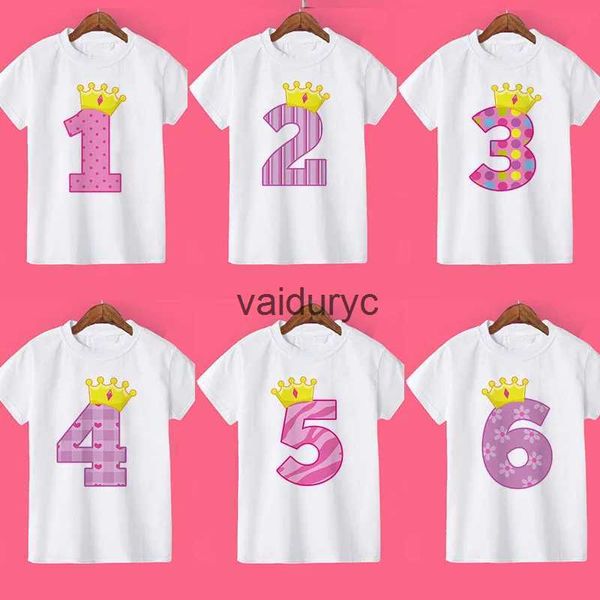 T-Shirts Taç Doğum Günü Numarası Baskı Boyutu 1 2 3 4 5 6 7 8 Doğum Günü Partisi T-Shirt Vahşi Bir Tee Kızlar T-Shirt Hediye Kız Moda Üstleri H240508