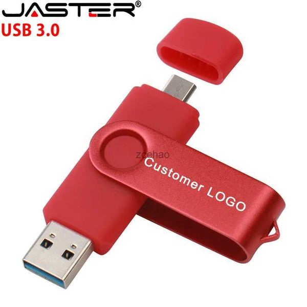 Unità Flash USB JASTER OTG USB 3.0 Chiavetta USB da 128 GB Pen Drive da 16 GB 32 GB a due lati per telefono cellulare Android Chiavetta USB da 8 GB Pendrive da 64 GB