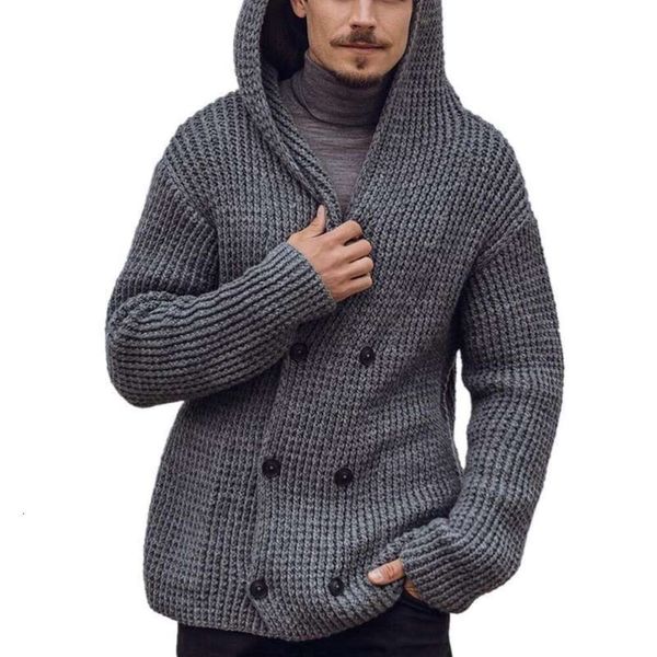 Autunno e inverno nuovi uomini cardigan doppiopetto maglione con cappuccio tinta unita giacca a maniche lunghe in maglia per uomo