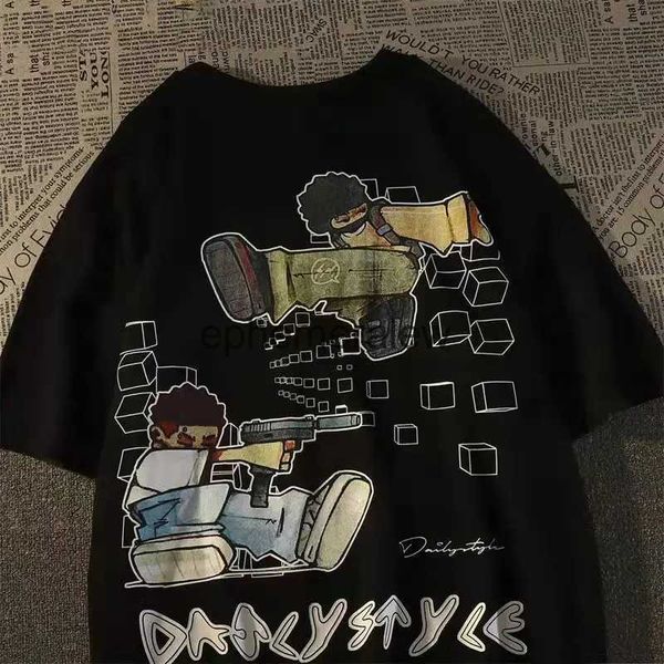 T-shirt da uomo Abbigliamento estivo da uomo hiphop videogioco ragazzo stampa cartoon a maniche corte e top da donna oversize gotico y2k topephemeralew