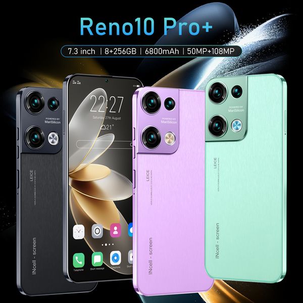 Reno10 Pro+ Android Smartphone Touch Screen Color Tela 4G 3GB 8GB RAM64GB 128GB 256GB ROM ROM 7,3 polegadas HD Screen Smart Wake Gravity Sensor suporta vários idiomas