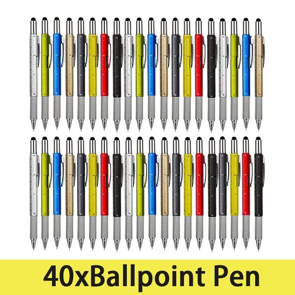 40 Pz 6 in 1 Strumento Penna a sfera Cacciavite Righello Livella a bolla Multi-funzione Penna stilo touch screen in alluminio 240116