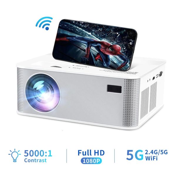 YERSIDA Projetor S8 FULL HD Native 1920 * 1080P LED Suporte 4K 3D WIFI Bluetooth Android 9.0 Projetores de filmes domésticos ao ar livre 240115