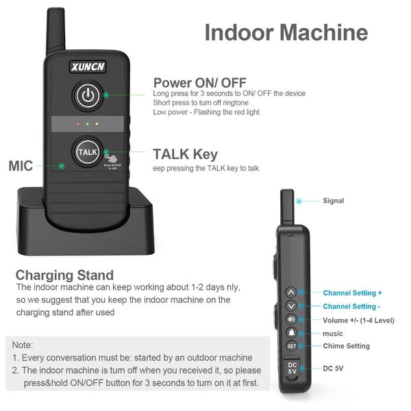 Talkie XUNCN Campainha de intercomunicação sem fio Walkie Talkies para adultos Rádios de 2 vias Walkie de longo alcance