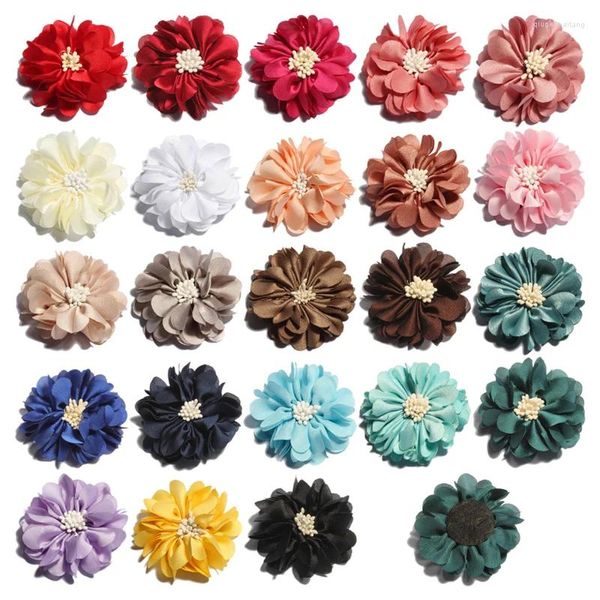 Acessórios de cabelo 120pcs 23 cores 5cm nascido do velho chiffon flores para crianças tecido de rugas vintage com final de fósforo