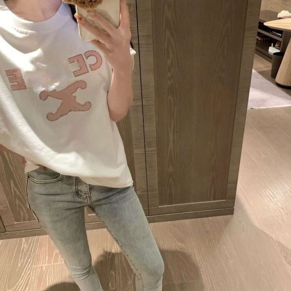 2024SSs Summer Women T Shirt Designer CE T Shirt Mode Gold Trim Pink Buchstaben Print Grafik Kurzarm Top Casual Round Neck Pullover Tee