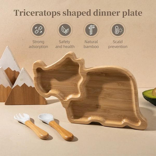 5 pçs bebê madeira talheres placa de sucção tigela colher de alimentação do bebê garfo para crianças talheres pratos de bambu bpa alimentação conjuntos de utensílios de mesa 240116