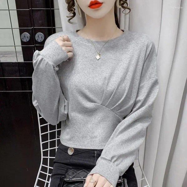 Женские толстовки маленьких и коротких стилей в сочетании со свитерами-пуловерами, весна-осень 2024, универсальная свободная модная нижняя рубашка