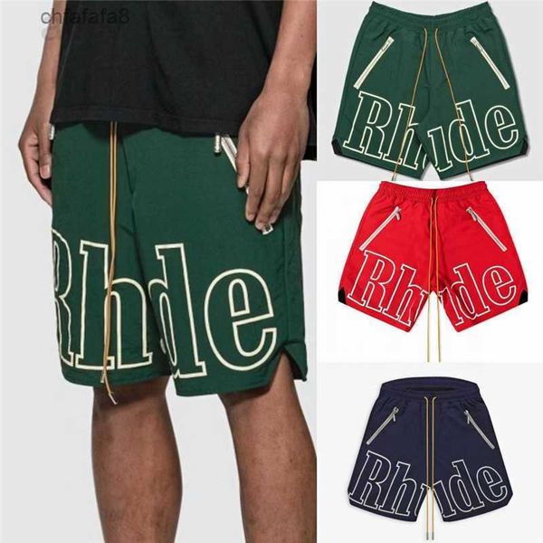 Rhude Basket Uomo Pantaloncini Sexy per Uomo Donna Grande Lettera Oversize Calzamaglia Giallo Coulisse Pillola Cerniera Testa Stampa Palestra TWEQ