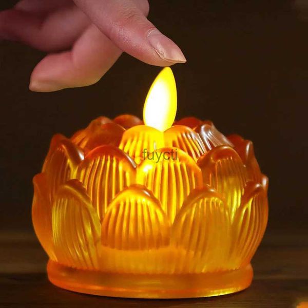 Titulares de velas LED Buddha Lotus Lamp Bateria Colorida Vela Eletrônica Longa Luz Flameless Flicker Lamp Home Lucky Candlestick para Buda Novo YQ240116