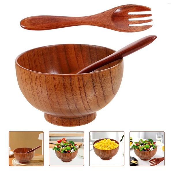 Piatti 1 set di insalatiera in legno cucchiaio forchetta per uso domestico in legno leggero