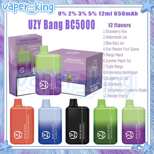 Vendita al dettaglio UZY Bang BC5000 Soffio sigaretta elettronica usa e getta Tubo a rete Bobina 12ml Cartucce 650mA Tubo ricaricabile 5K 0% 2% 3% 5% 12 Sapori Vape Pen Consegna veloce