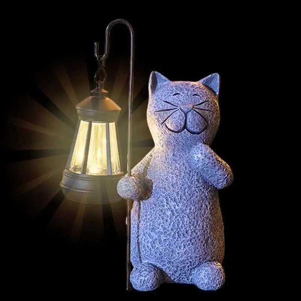 Lâmpadas de gramado lâmpada solar animal resina mini estátua gato lanterna ao ar livre solar pequeno gato lâmpada jardim ornamento luz para quintal varanda caminho yq240116