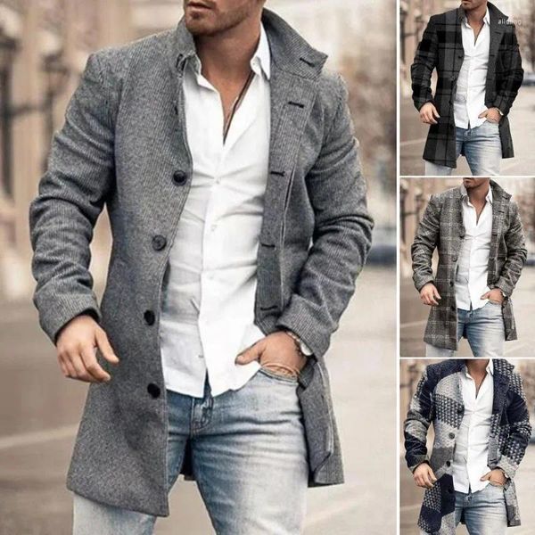 Trench da uomo 2024 giacche lunghe primavera autunno manica pulsante capispalla casual uomo soprabito scozzese monopetto colletto rovesciato