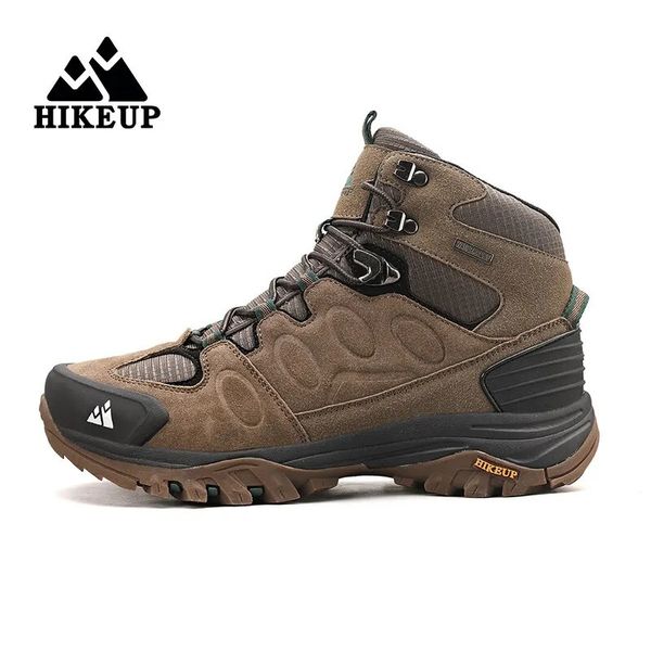 HIKEUP High-Top Uomo Scarponi da trekking Scarpe invernali da esterno Lace-Up antiscivolo Sport Stivali da trekking casual Uomo Scarpe calde in pelle scamosciata 240115