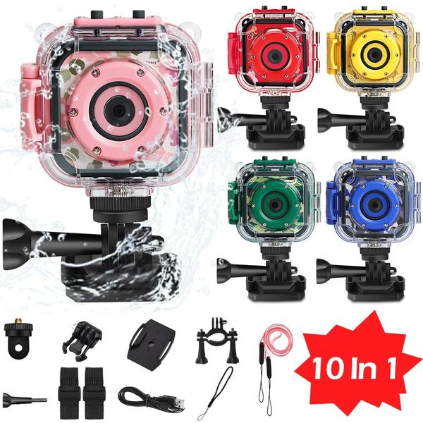 Fotocamere Fotocamera per bambini Fotocamera giocattolo impermeabile per casco da bici per bambini Action Video Photo Camera 4K Macchina fotografica subacquea per sport Go Hero Pro Camera