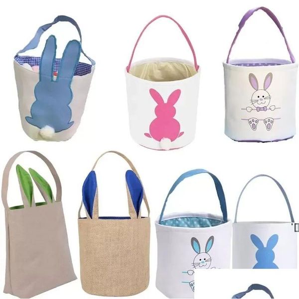 Outros suprimentos de festa festiva Ovos de Páscoa Caça Cesta Lona Coelho Sacos Coelho Fluffy Tails Tote Bag Comemore Decoração Presente Brinquedos Dh7J6