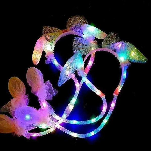 Fasce per capelli Coniglio Fascia per capelli Orecchie in movimento Simpatico cartone animato Giocattolo Kawaii Divertente Regalo di compleanno Coniglietto LED Fascia Regalo di Natale Per bambini Adulti YQ240116