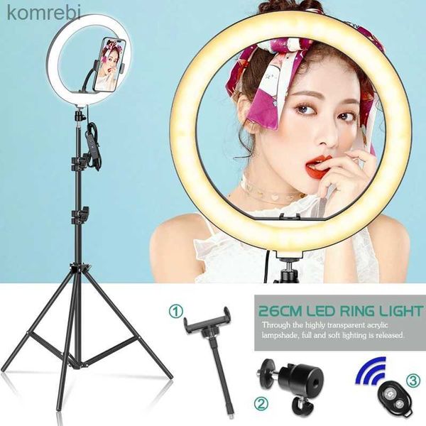 Luzes de selfie 10 polegadas grande selfie LED lâmpada de luz de anel de vídeo com suporte de tripé clipe de telefone para YouTube Live Lighting Photo Photography StudioL240116